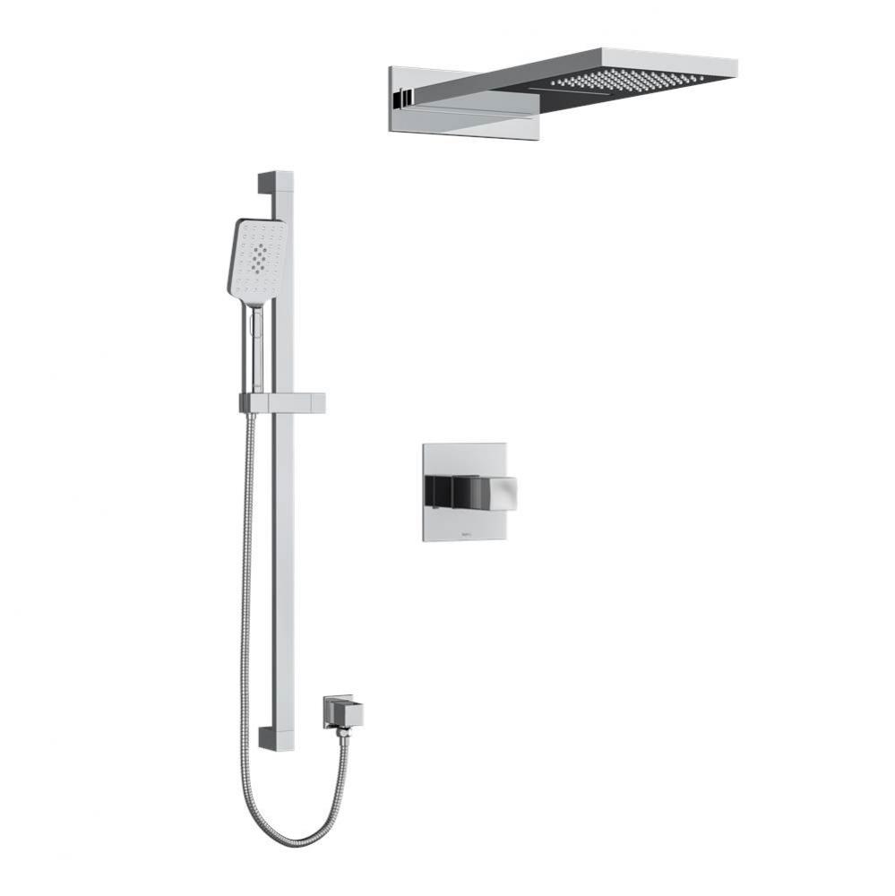 Type T/P (thermostatic/pressure balance) 1/2'' coaxial 3-way system with hand shower rai