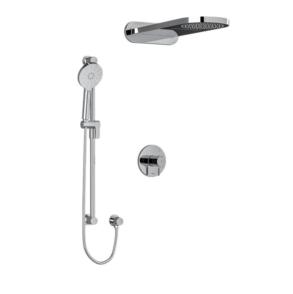 Type T/P (thermostatic/pressure balance) 1/2'' coaxial 3-way system with hand shower rai