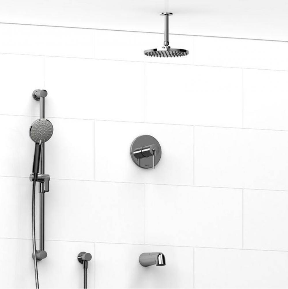 Type T/P (thermostatic/pressure balance)  1/2'' coaxial 3-way system with hand shower ra