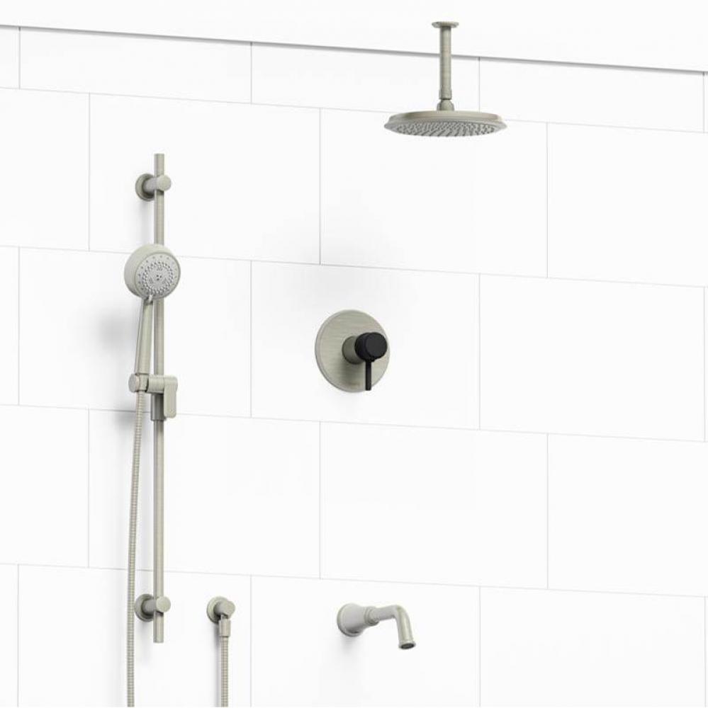 Type T/P (thermostatic/pressure balance) 1/2'' coaxial 3-way system with hand shower rai