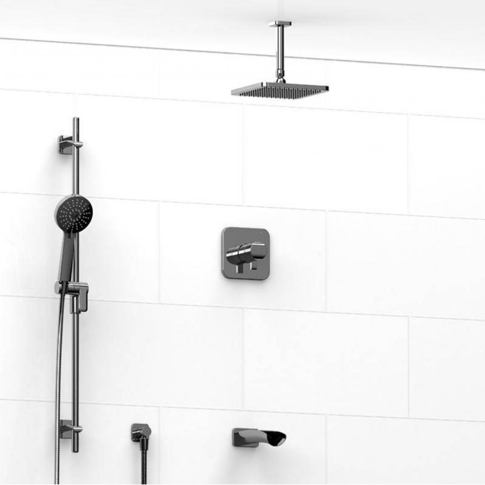 Type T/P (thermostatic/pressure balance) 1/2'' coaxial 3-way system with hand shower rai