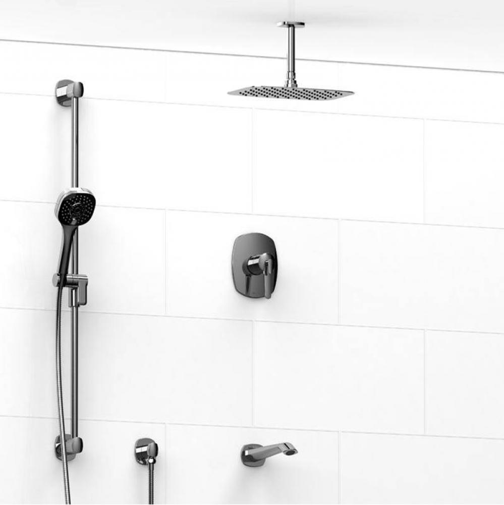 Type T/P (thermostatic/pressure balance) 1/2'' coaxial 3-way system with hand shower rai