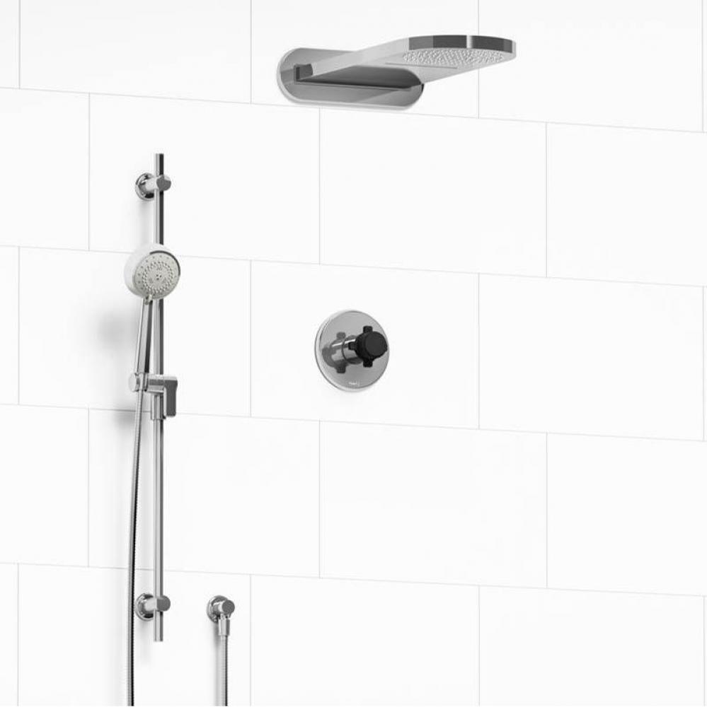 Type T/P (thermostatic/pressure balance) 1/2'' coaxial 3-way system with hand shower rai