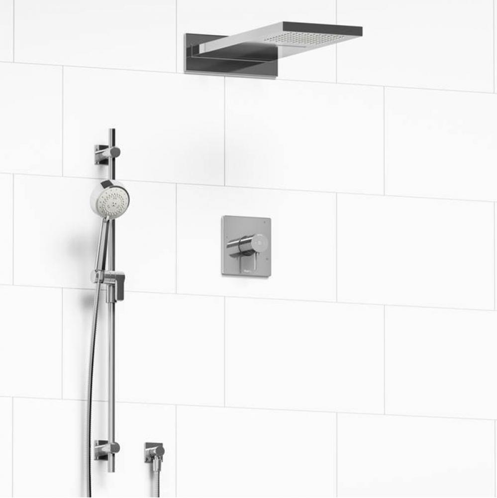 Type T/P (thermostatic/pressure balance) 1/2'' coaxial 3-way system with hand shower rai