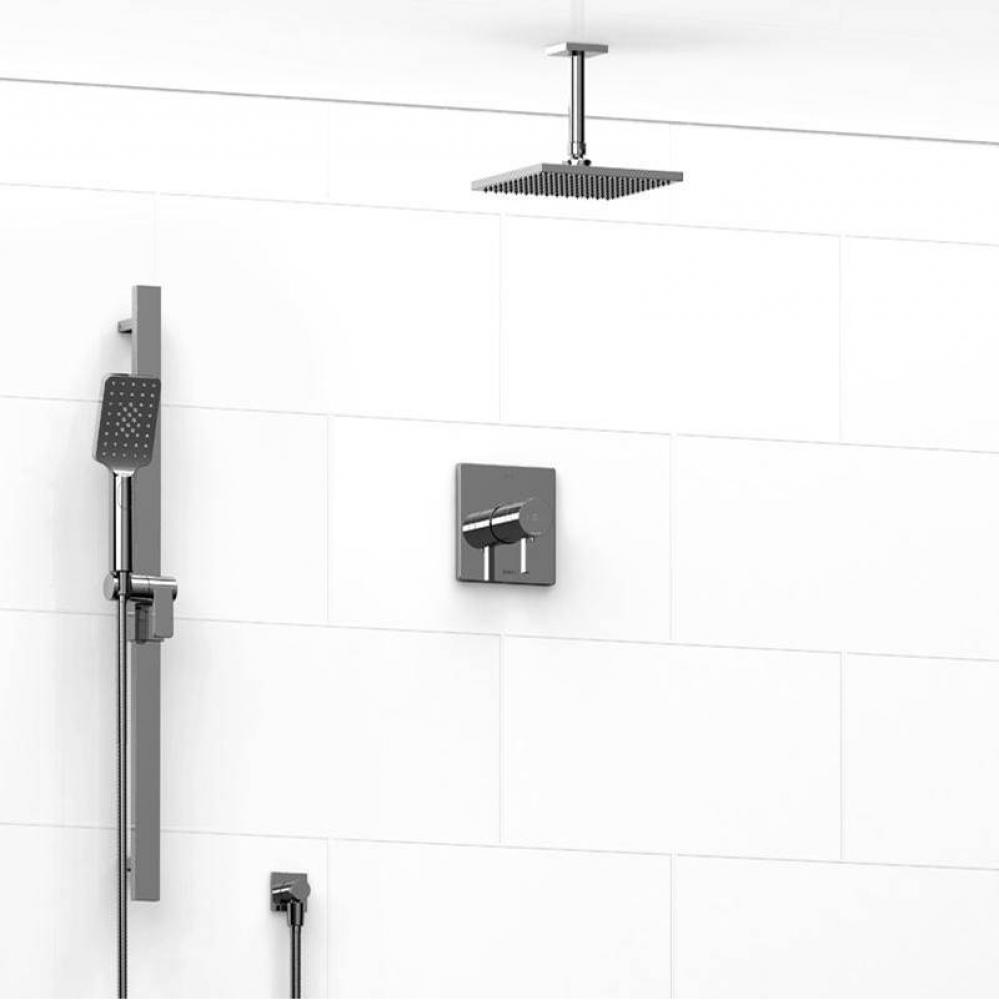 Type T/P (thermostatic/pressure balance) 1/2'' coaxial 2-way system with hand shower and