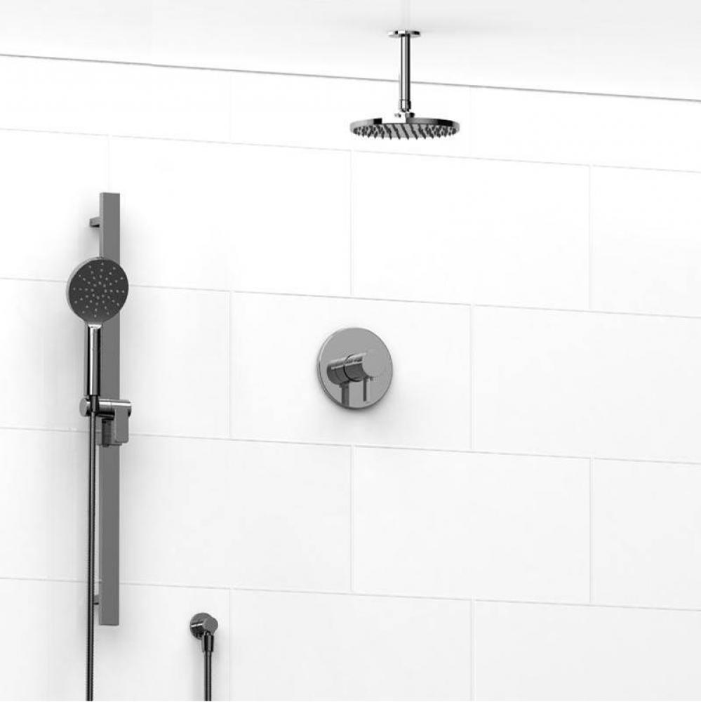 Type T/P (thermostatic/pressure balance) 1/2'' coaxial 2-way system with hand shower and