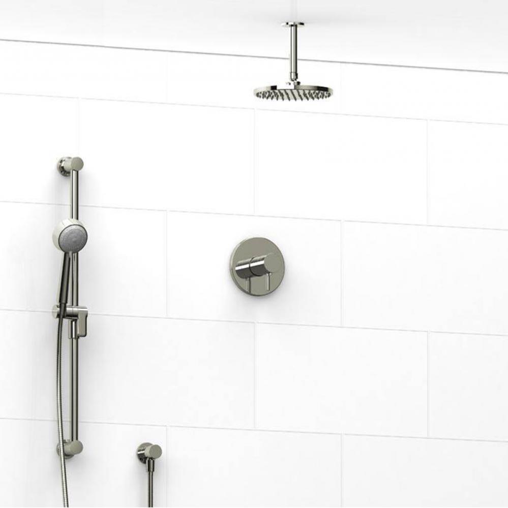 Type T/P (thermostatic/pressure balance) 1/2'' coaxial 2-way system with hand shower and