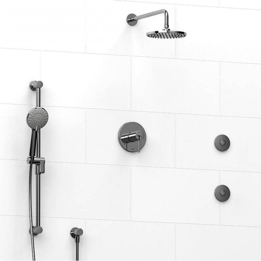 Type T/P (thermostatic/pressure balance)  1/2'' coaxial 3-way system, hand shower rail,