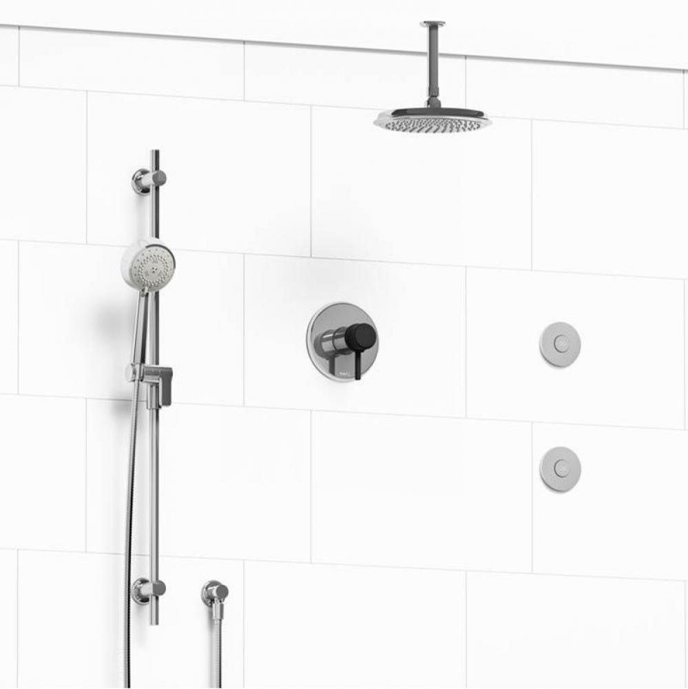 Type T/P (thermostatic/pressure balance) 1/2'' coaxial 3-way system, hand shower rail, e