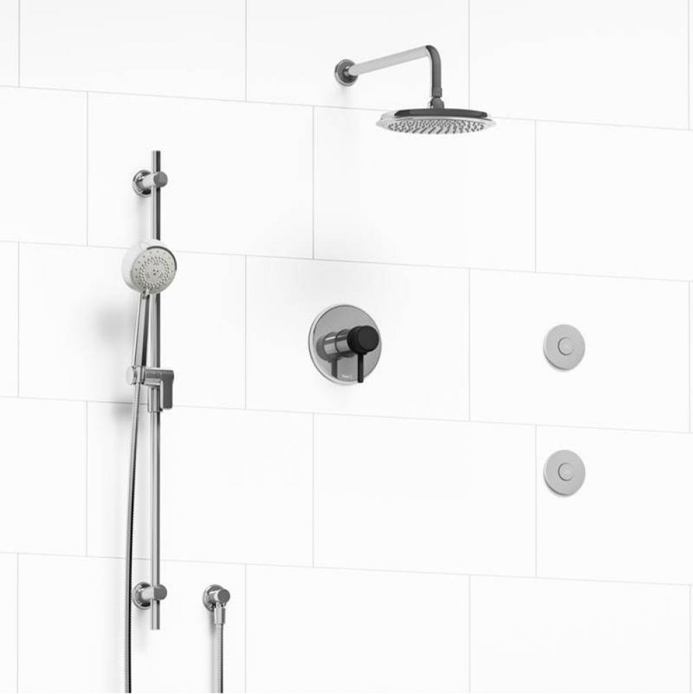 Type T/P (thermostatic/pressure balance) 1/2'' coaxial 3-way system, hand shower rail, e