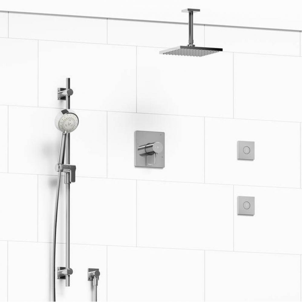 Type T/P (thermostatic/pressure balance) 1/2'' coaxial 3-way system, hand shower rail, e