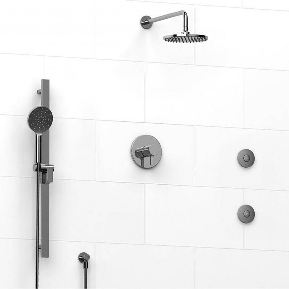 Type T/P (thermostatic/pressure balance) 1/2'' coaxial 3-way system, hand shower rail, e