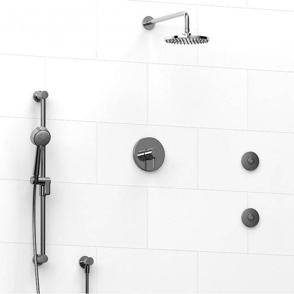 Type T/P (thermostatic/pressure balance) 1/2'' coaxial 3-way system, hand shower rail, e