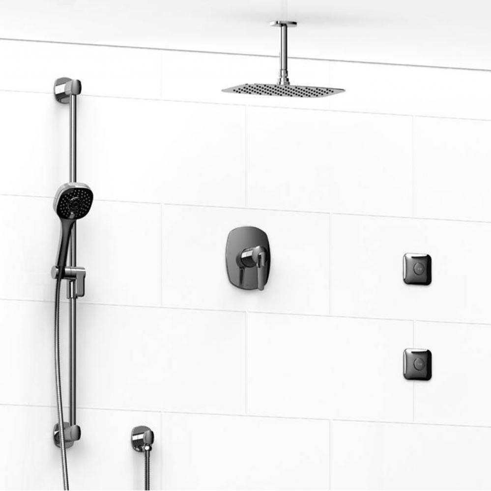 Type T/P (thermostatic/pressure balance) 1/2'' coaxial 3-way system, hand shower rail, e