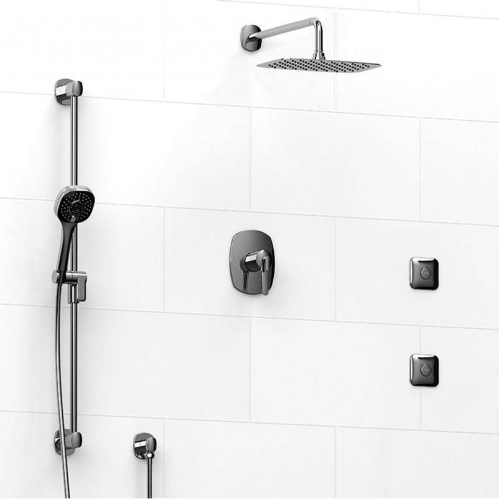 Type T/P (thermostatic/pressure balance) 1/2'' coaxial 3-way system, hand shower rail, e