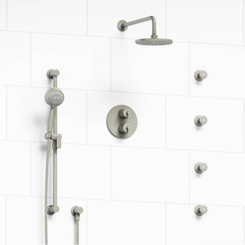 Type T/P (thermostatic/pressure balance) double coaxial system with hand shower rail, 4 body jets