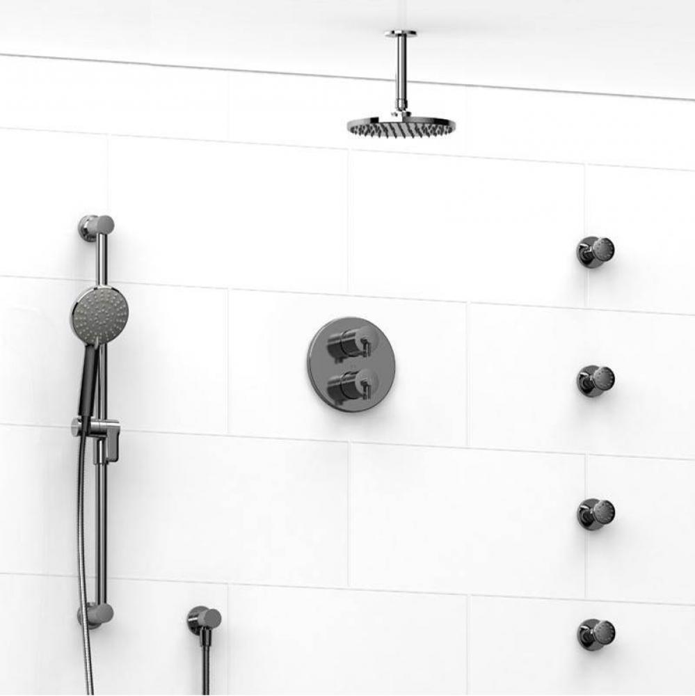 Type T/P (thermostatic/pressure balance) double coaxial system with hand shower rail, 4 body jets