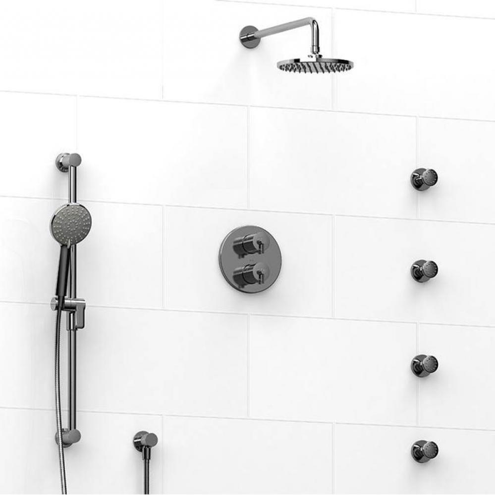 Type T/P (thermostatic/pressure balance) double coaxial system with hand shower rail, 4 body jets