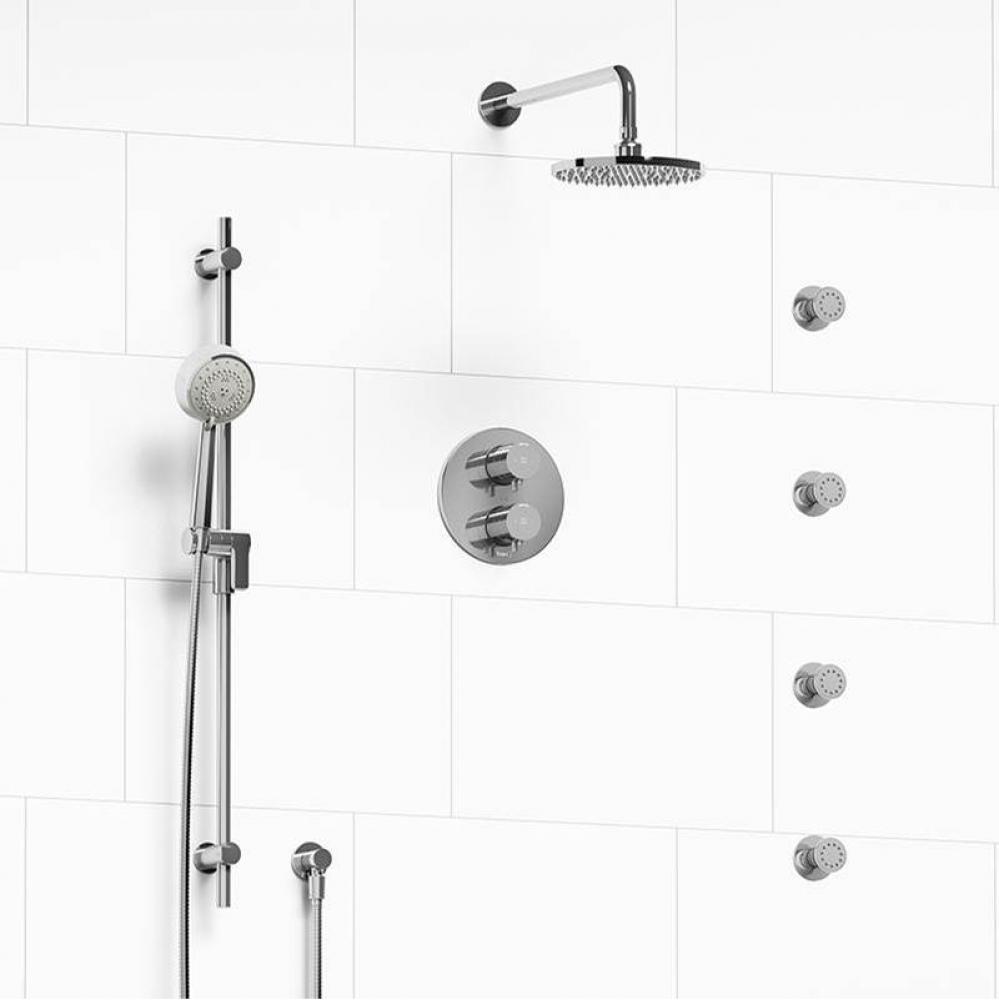 Type T/P (thermostatic/pressure balance) double coaxial system with hand shower rail, 4 body jets