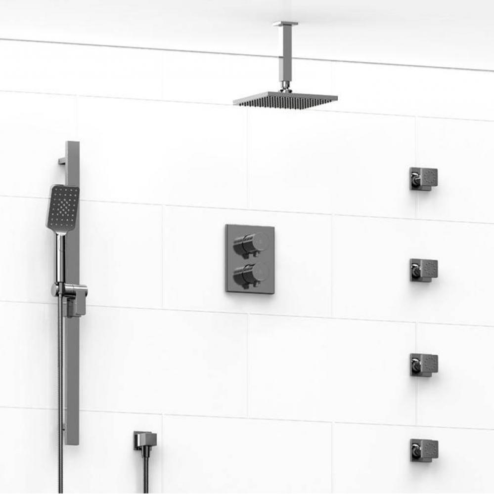 Type T/P (thermostatic/pressure balance) double coaxial system with hand shower rail, 4 body jets