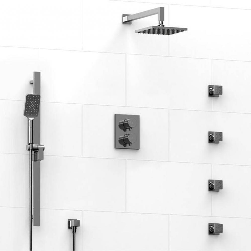 Type T/P (thermostatic/pressure balance) double coaxial system with hand shower rail, 4 body jets