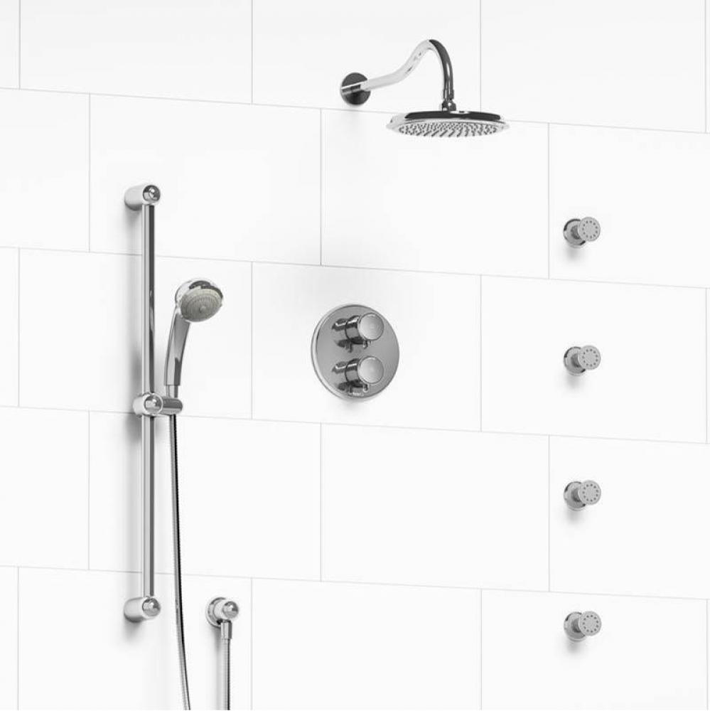 Type T/P (thermostatic/pressure balance) double coaxial system with hand shower rail, 4 body jets