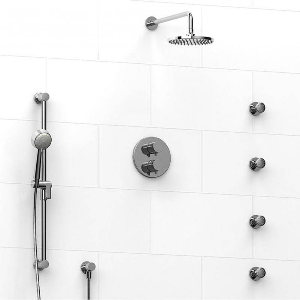 Type T/P (thermostatic/pressure balance) double coaxial system with hand shower rail, 4 body jets