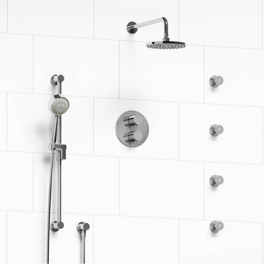 Type T/P (thermostatic/pressure balance) double coaxial system with hand shower rail, 4 body jets