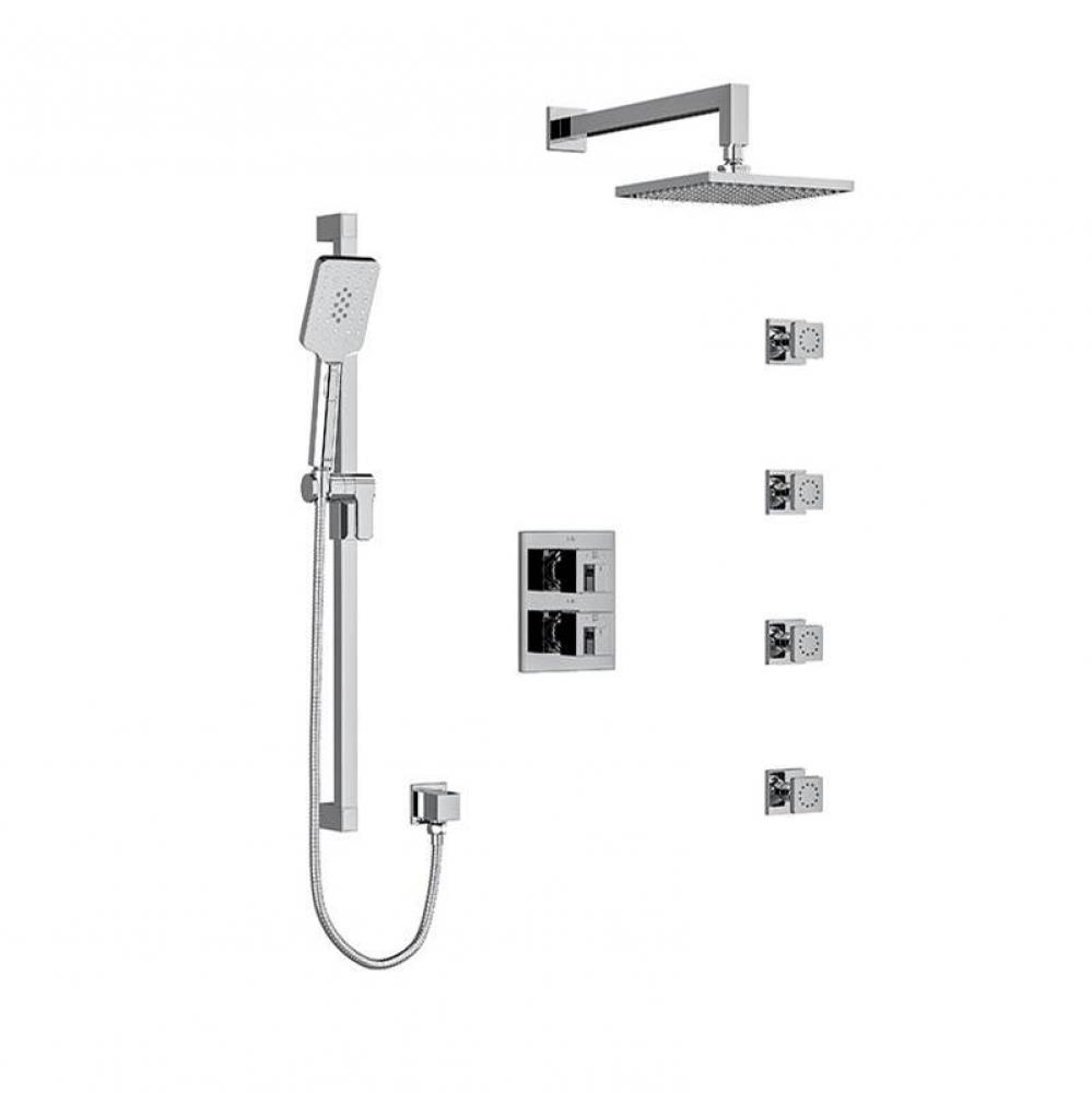 Type T/P (thermostatic/pressure balance) double coaxial system with hand shower rail, 4 body jets