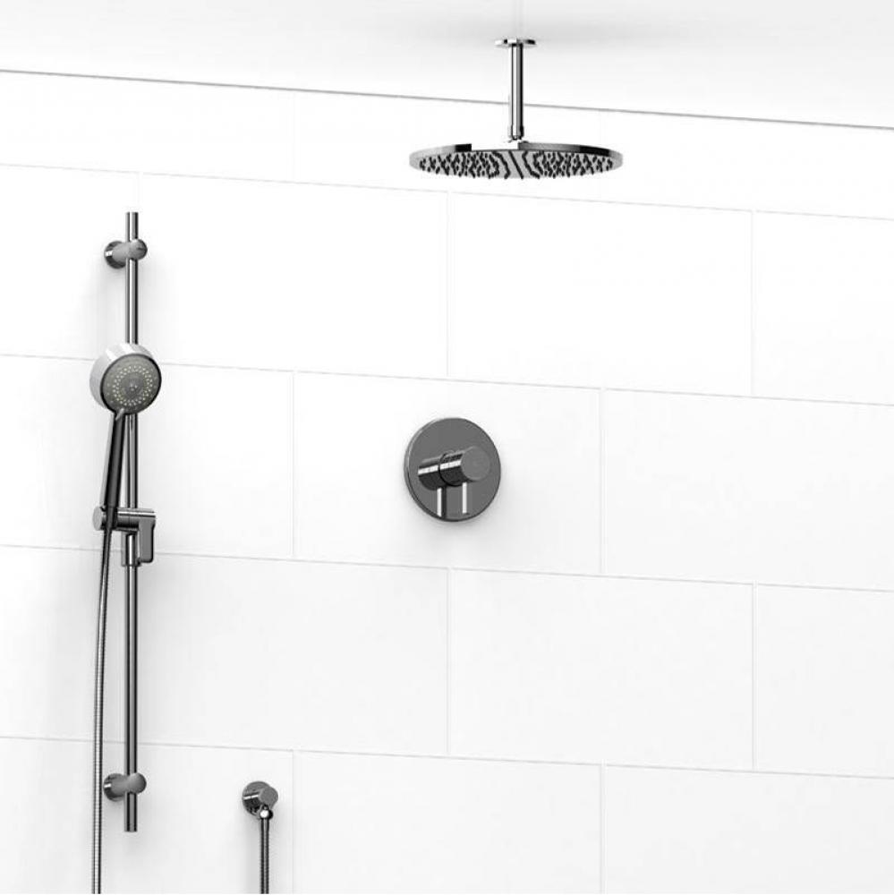 Type T/P (thermostatic/pressure balance) 1/2'' coaxial 2-way system with hand shower and