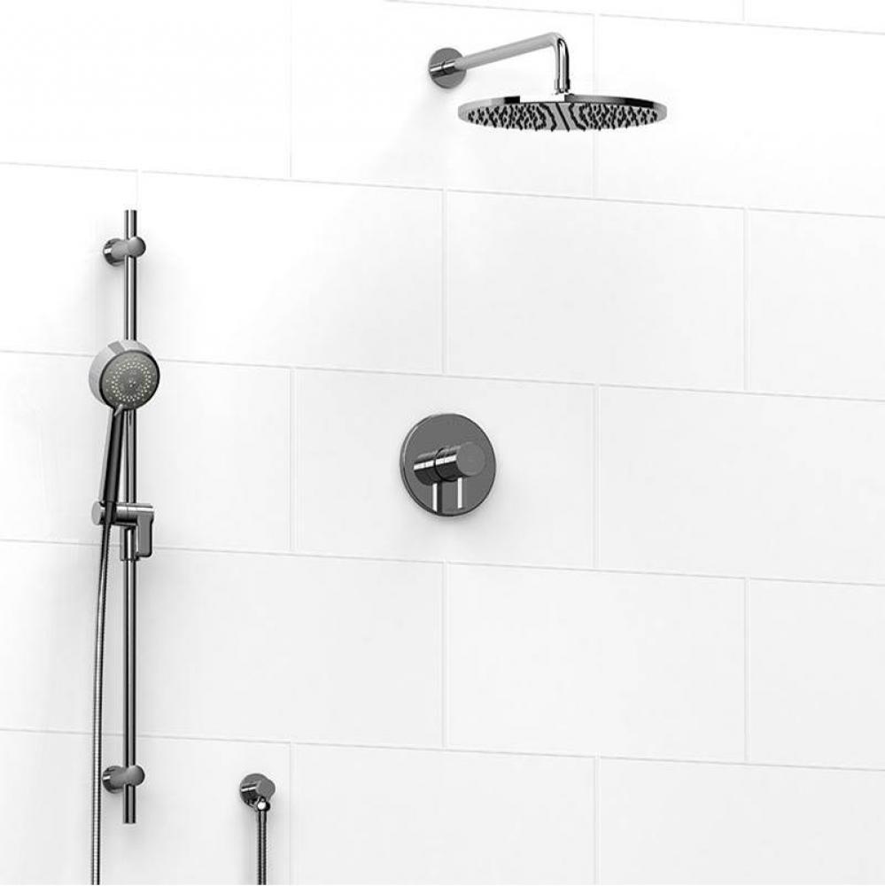 Type T/P (thermostatic/pressure balance) 1/2'' coaxial 2-way system with hand shower and