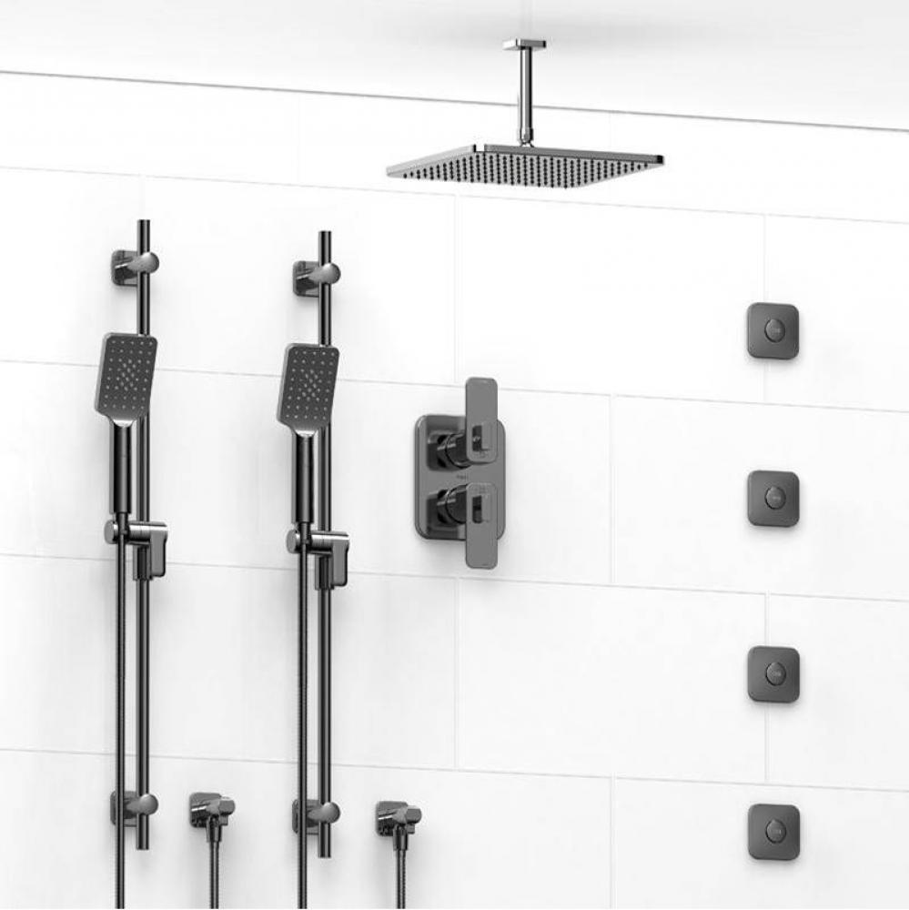 Type T/P (thermostatic/pressure balance) 3/4'' double coaxial system with 2 hand shower