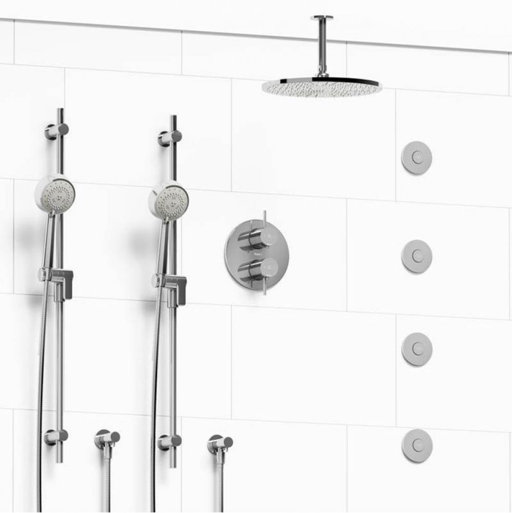 Type T/P (thermostatic/pressure balance) 3/4'' double coaxial system with 2 hand shower