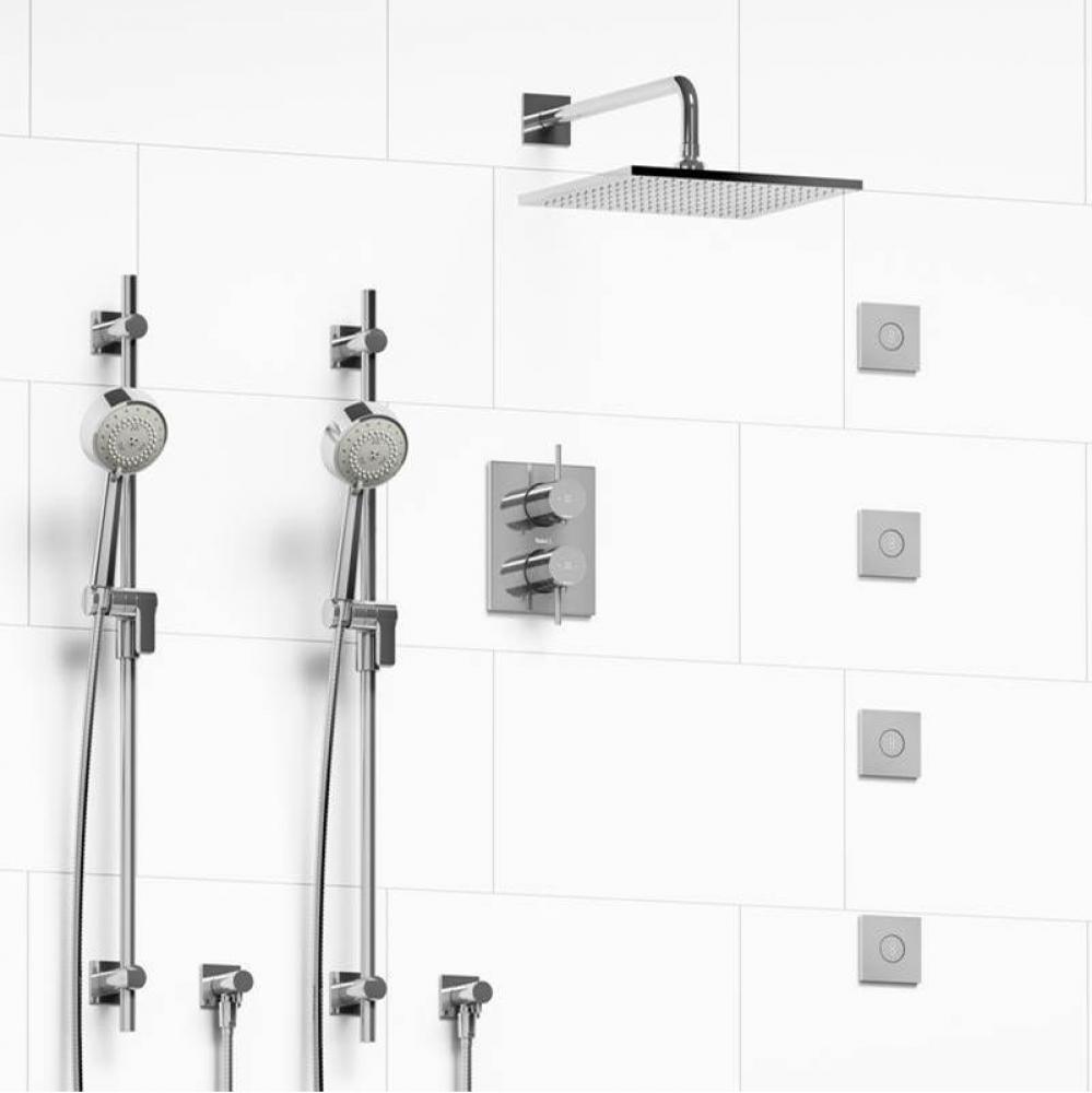 Type T/P (thermostatic/pressure balance) 3/4'' double coaxial system with 2 hand shower