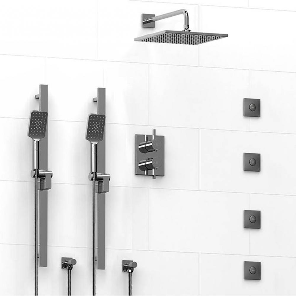 Type T/P (thermostatic/pressure balance) 3/4'' double coaxial system with 2 hand shower