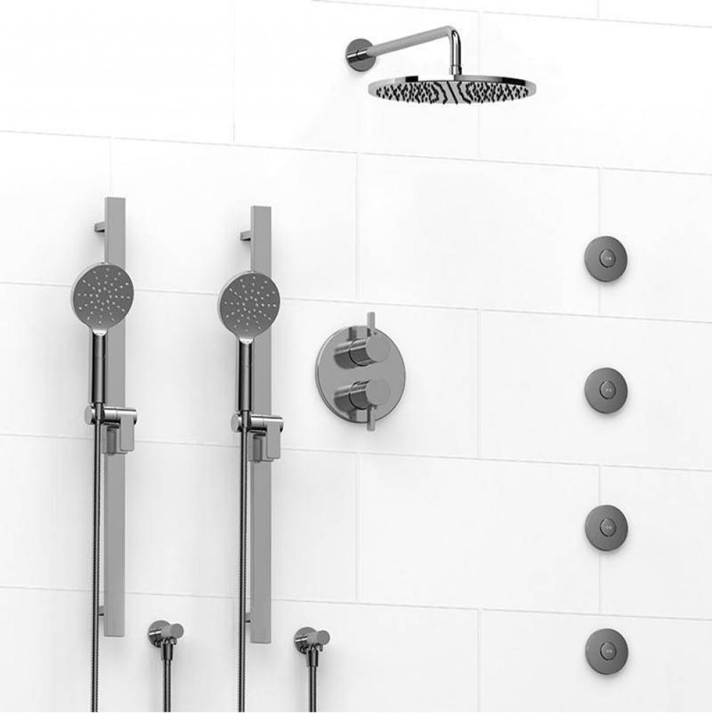 Type T/P (thermostatic/pressure balance) 3/4'' double coaxial system with 2 hand shower