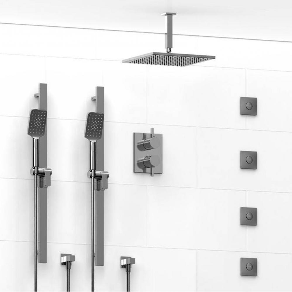 Type T/P (thermostatic/pressure balance) 3/4'' double coaxial system with 2 hand shower