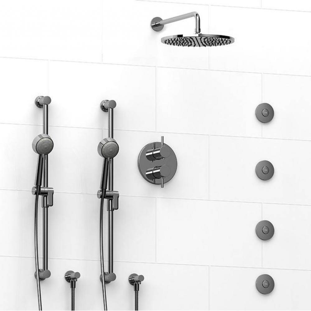 Type T/P (thermostatic/pressure balance) 3/4'' double coaxial system with 2 hand shower