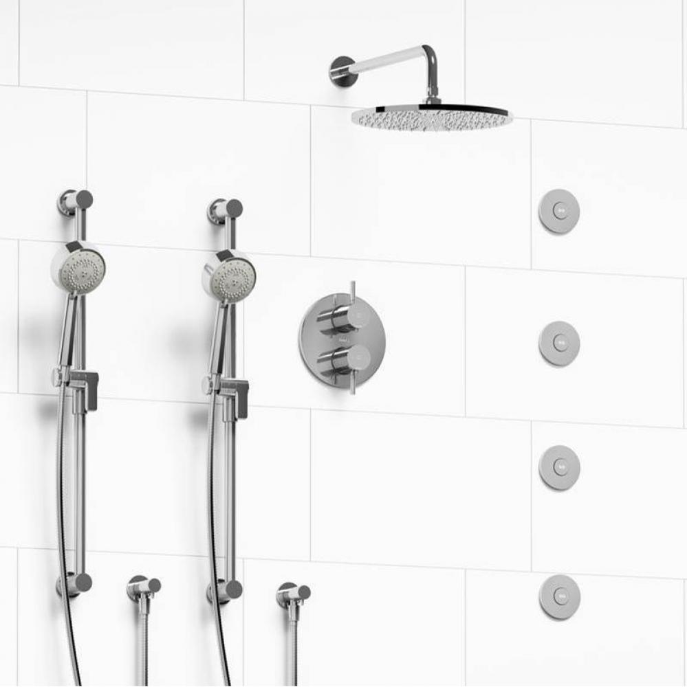 Type T/P (thermostatic/pressure balance) 3/4'' double coaxial system with 2 hand shower