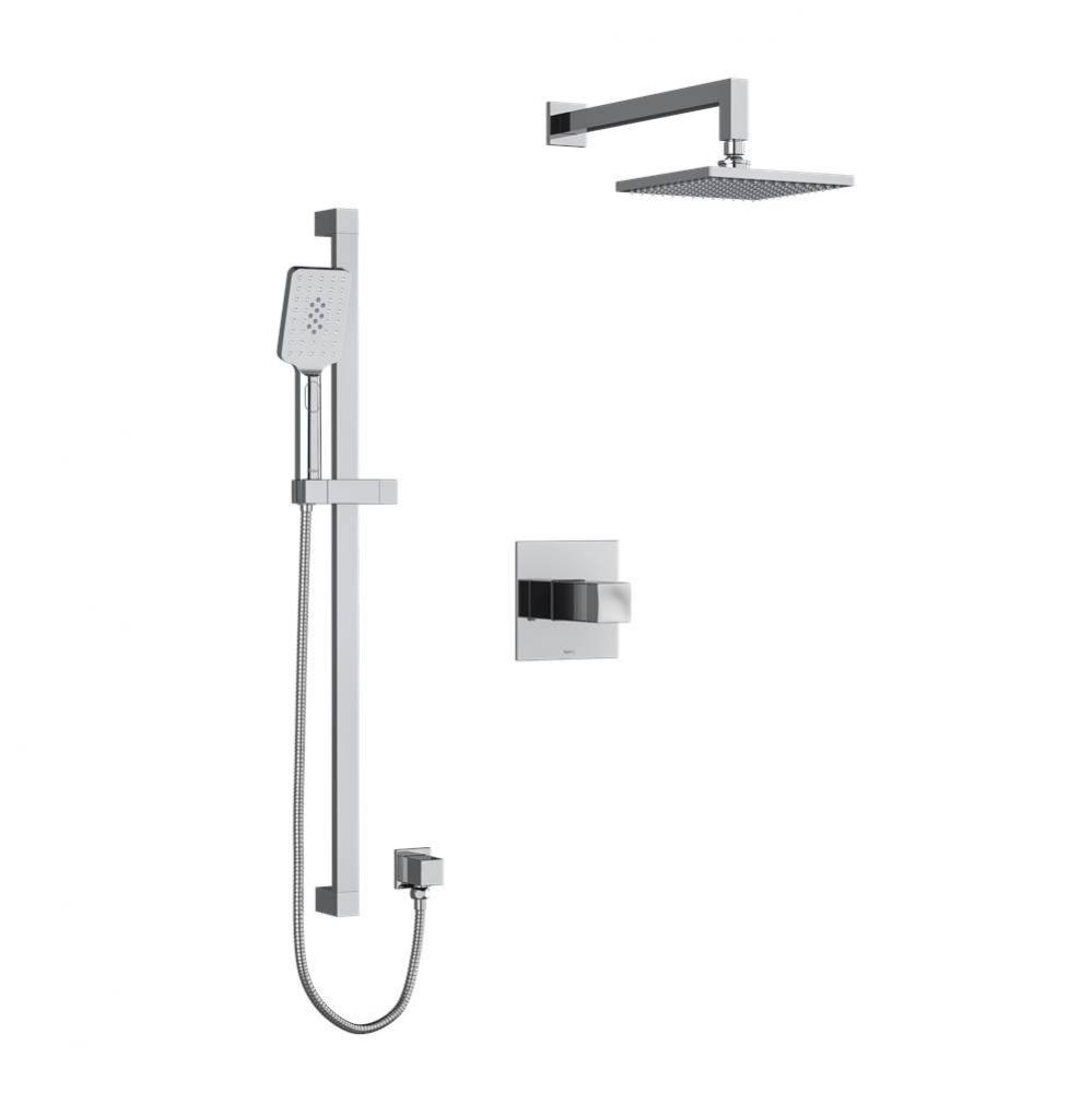 Type T/P (thermostatic/pressure balance) 1/2'' coaxial 2-way system with hand shower and