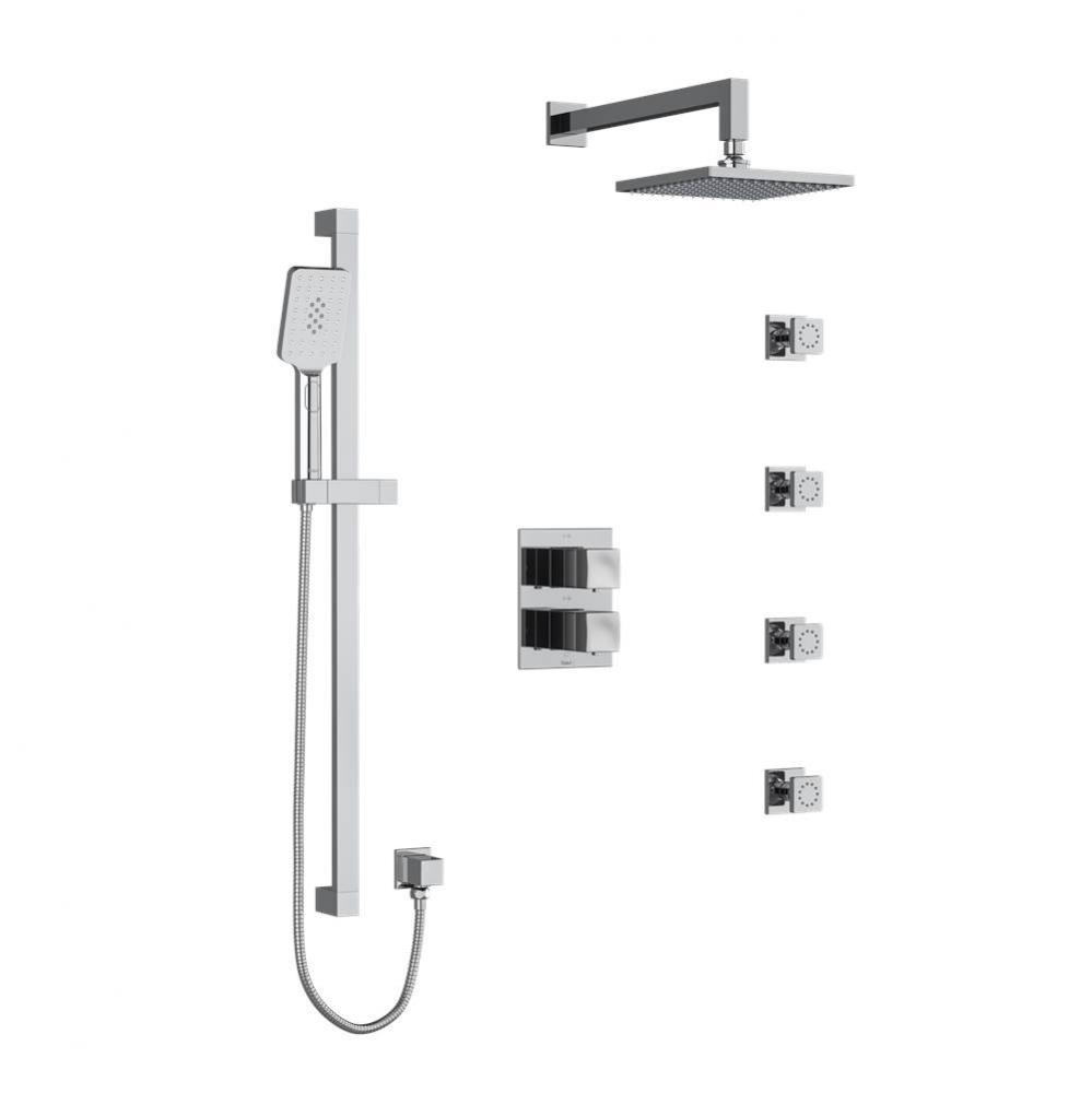 Type T/P (thermostatic/pressure balance) double coaxial system with hand shower rail, 4 body jets