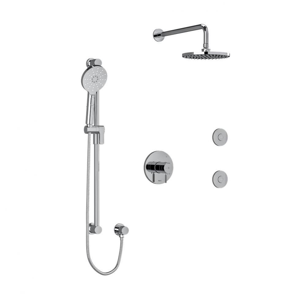 Type T/P (thermostatic/pressure balance) 1/2'' coaxial 3-way system, hand shower rail, e