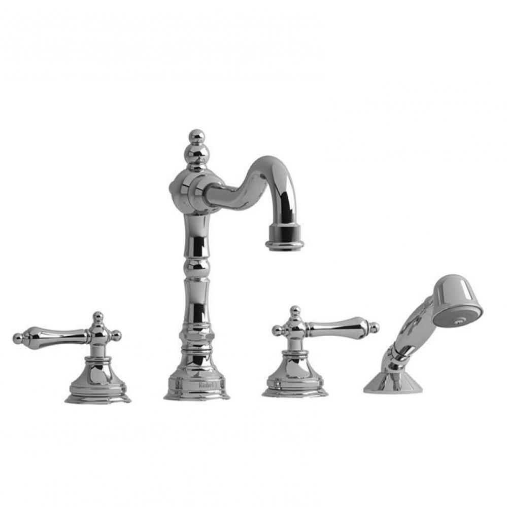 4-piece deck-mount tub filler with hand shower