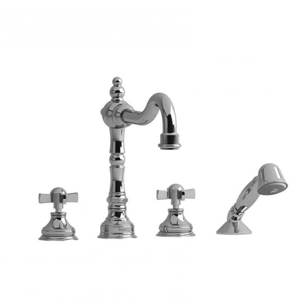 4-piece deck-mount tub filler with hand shower