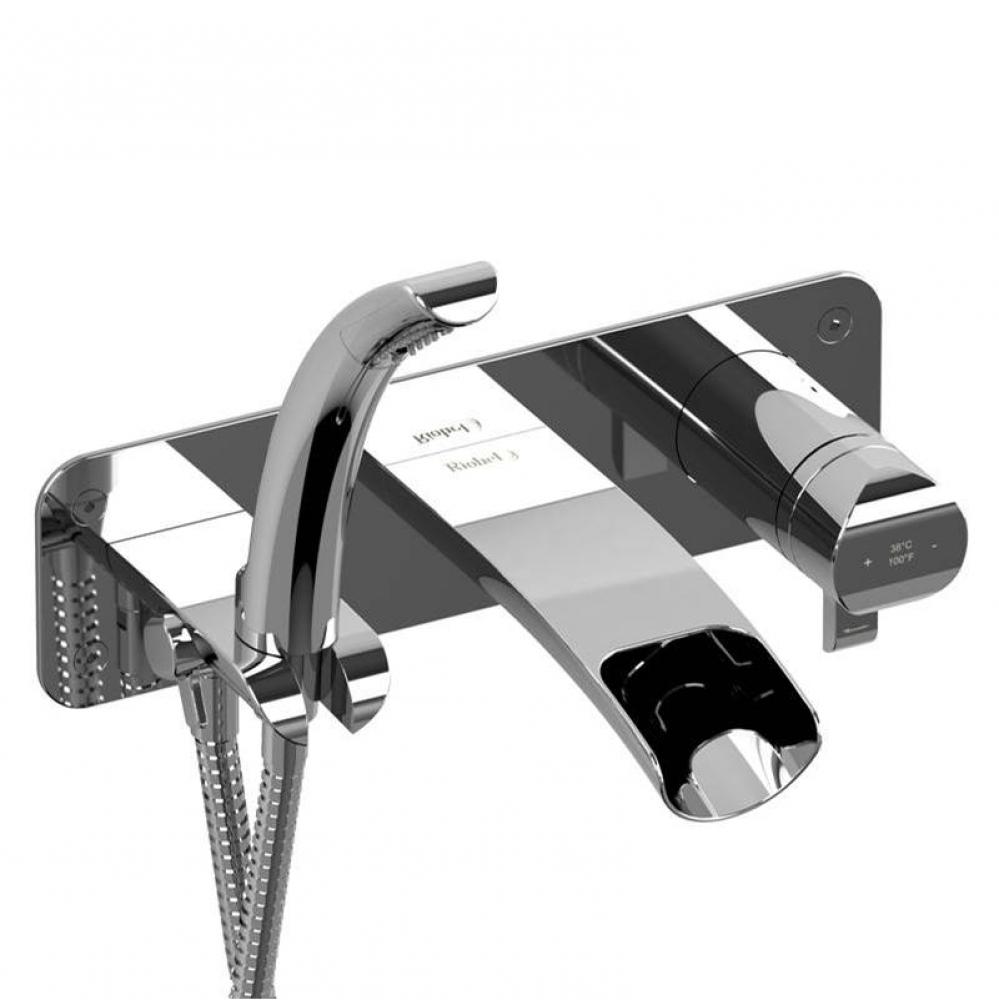 Wall-mount Type T/P (thermo/pressure balance) coaxial open spout tub filler with hand shower