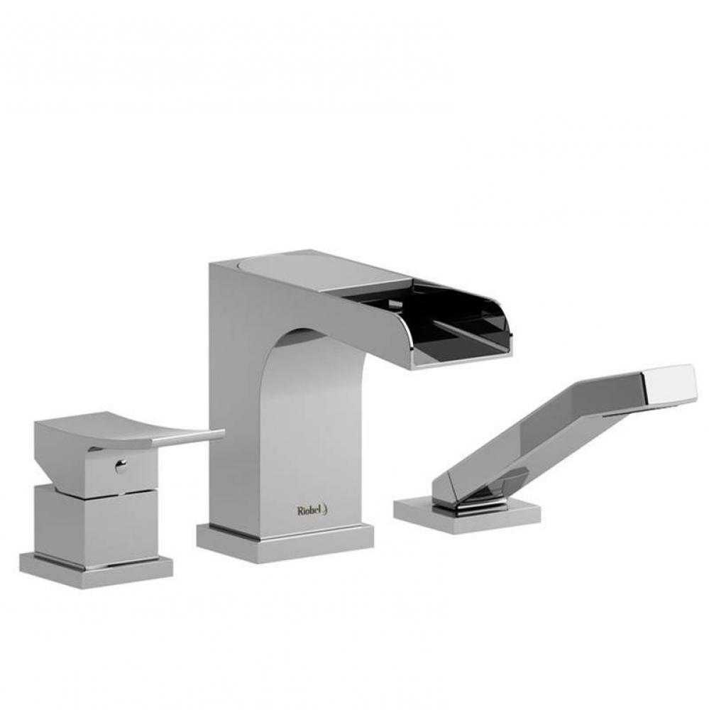 3-piece deck-mount tub filler open spout with hand shower