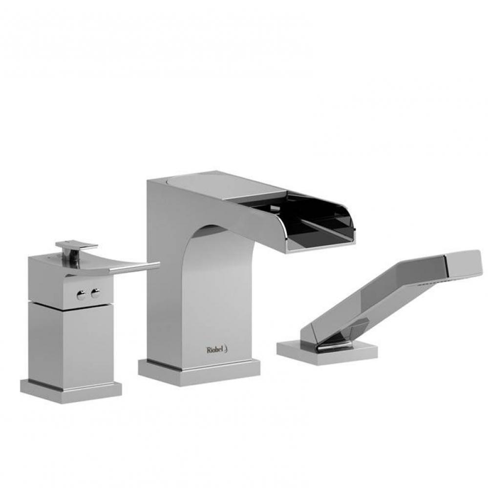 3-Piece Type T/P (Thermo/Pressure Balance) Coaxial Deck-Mount Open Spout Tub Filler W/ Hand Shower