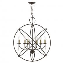 Livex Lighting 40906-07 - 6 Light Bronze with Antique Brass Finish Candles Globe Pendant Chandelier