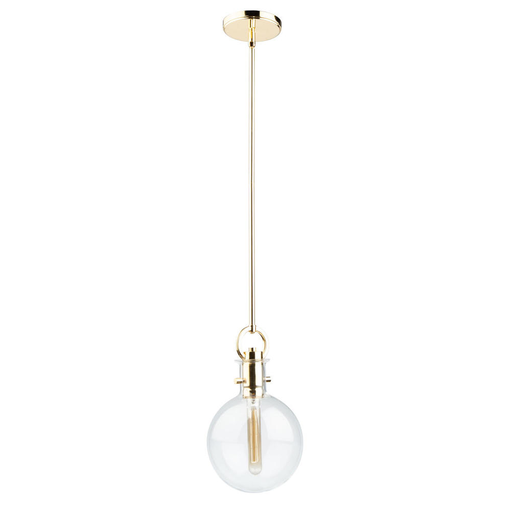 Single Round Glass Pendant (Polished Brass)