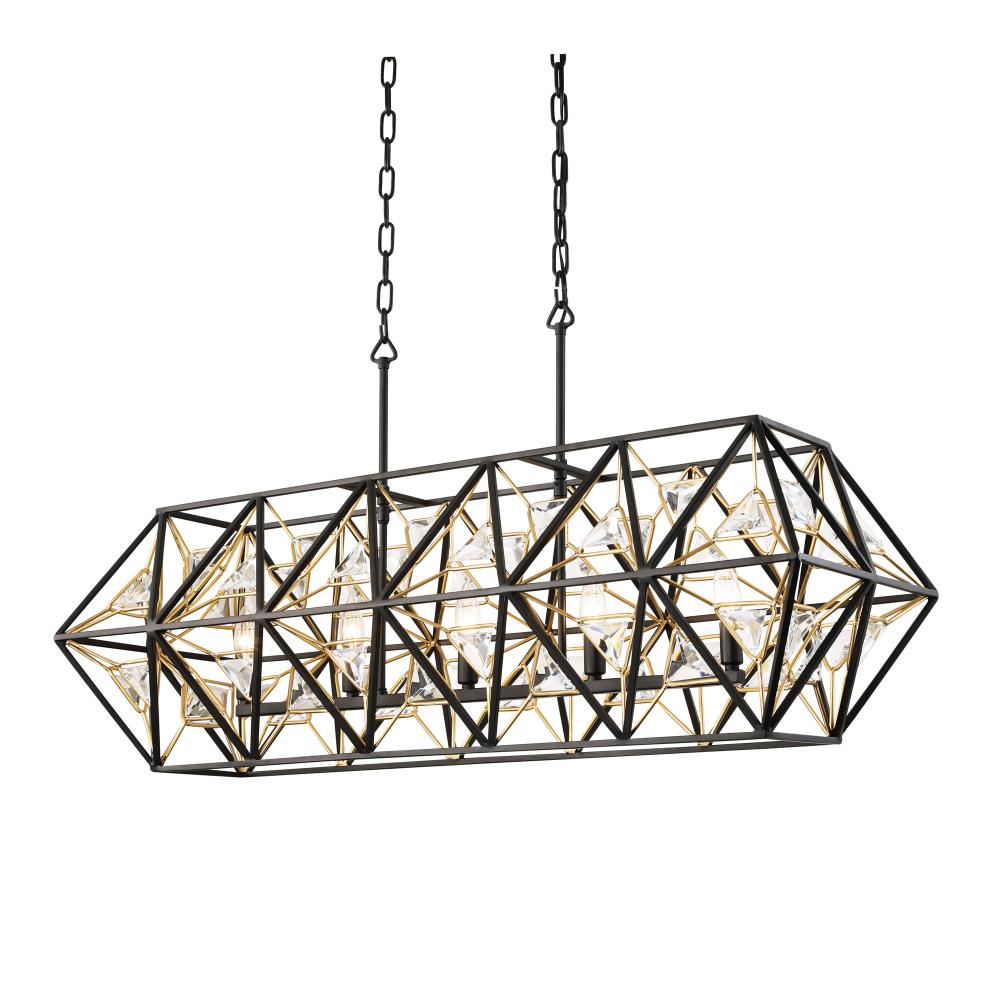 Marcia 5-Lt Linear Pendant - Matte Black/French Gold